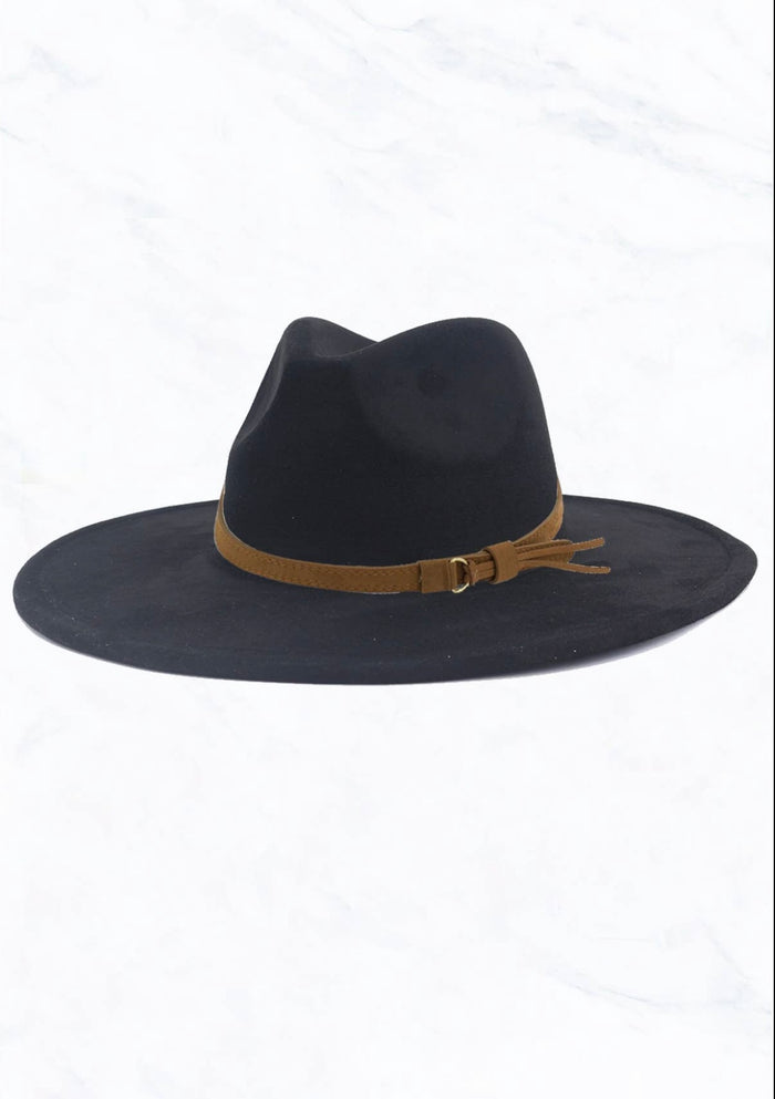 Suede fedora hat w/ leather band