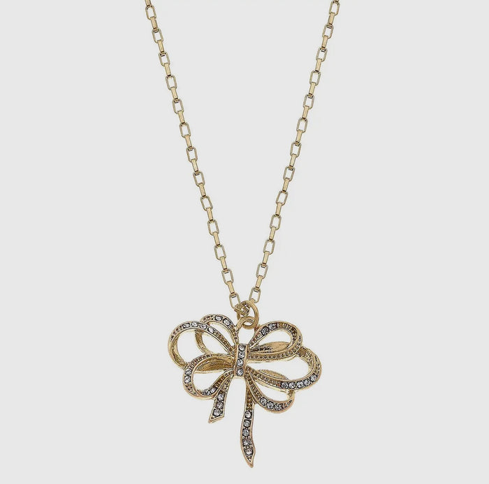 Pave bow necklace
