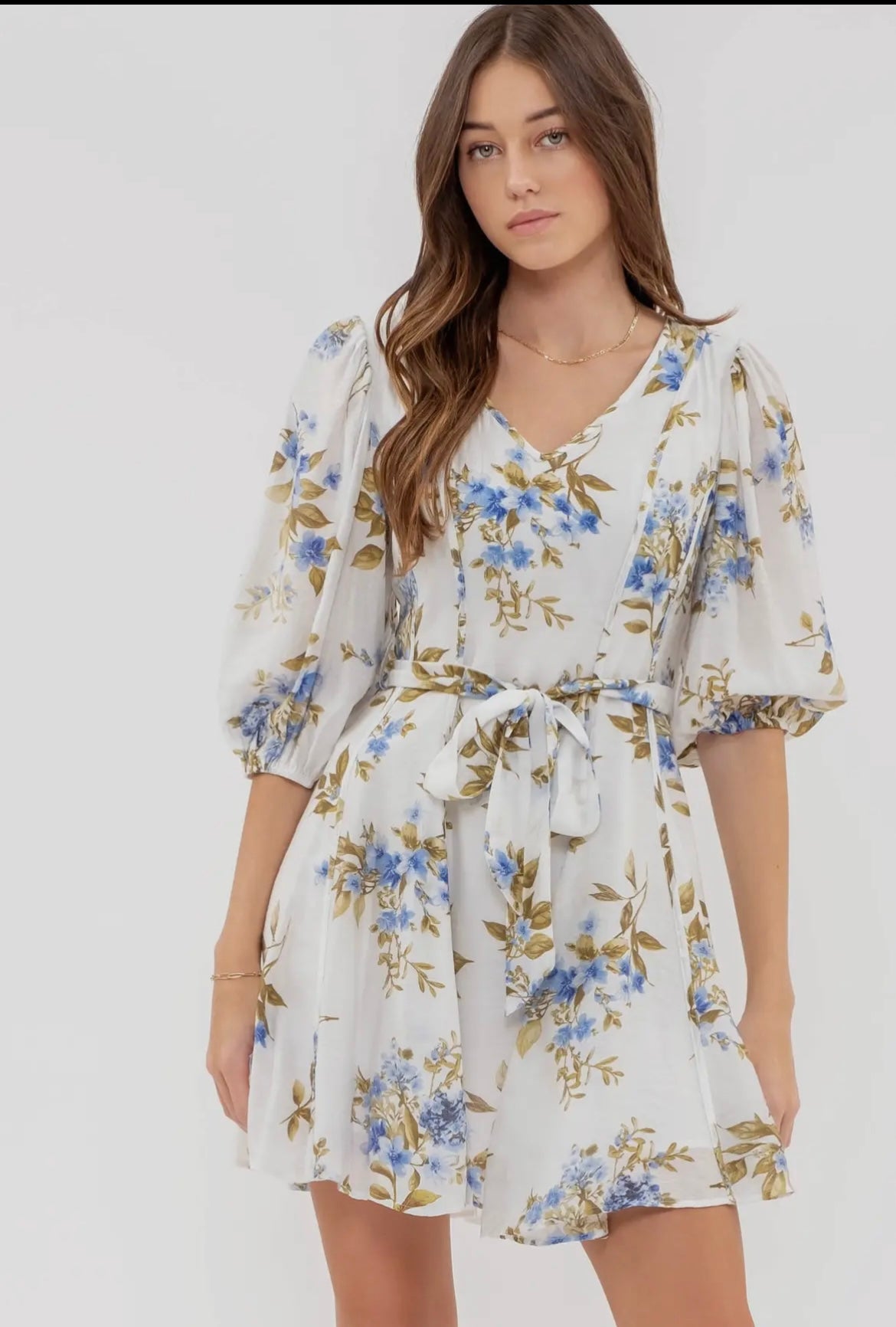 Floral Peasant Sleeve Mini Dress