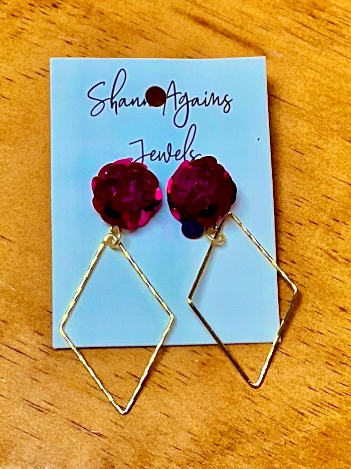 Pink triangle earrings