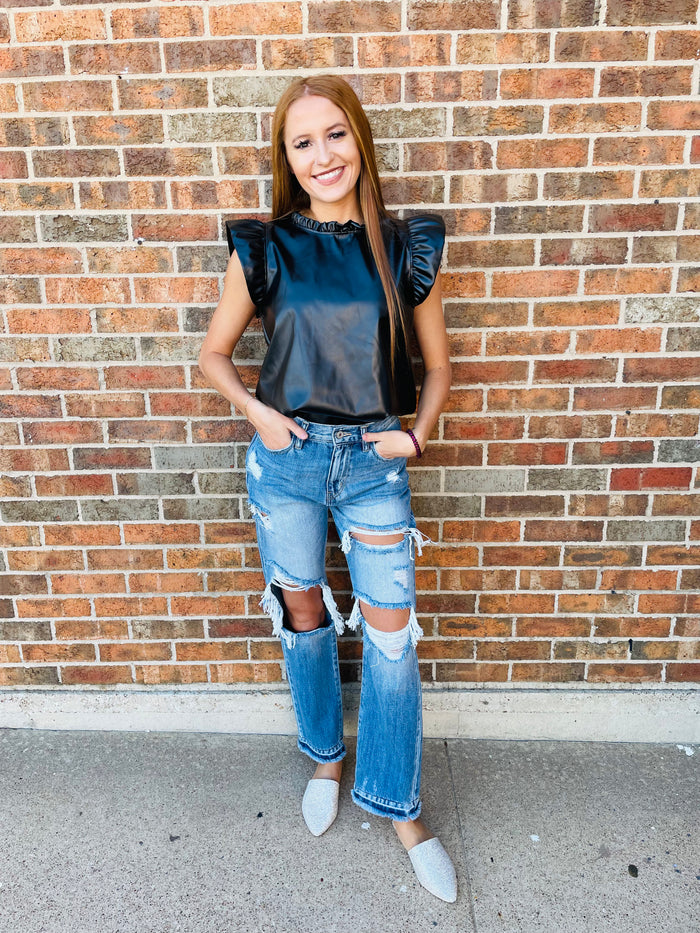 Faux leather top