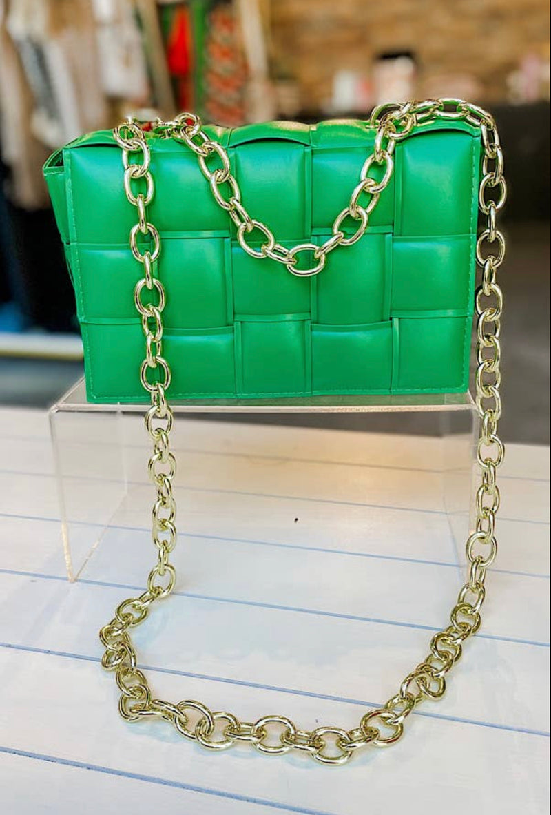Green Woven Chain Bag